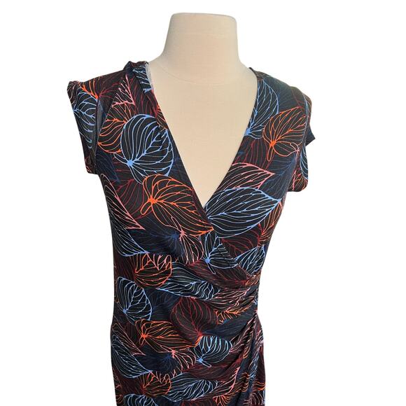 Mexicali Blues Shelby Faux Wrap Dress Black Leaf Print Slight Stretch Size Small - Picture 3 of 12